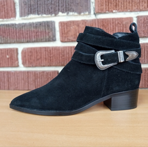 NWT Marc Fisher Ltd. 'Yandi' Pointy Toe Western Suede Booties in Black - Picture 3 of 9